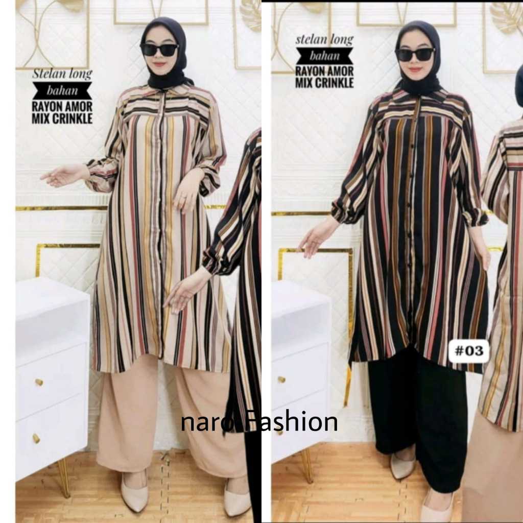 Setelan MALIKA Oneset Long Tunik Rayon crinkle Celana Cringkle Premium Busui Freindly Jumbo