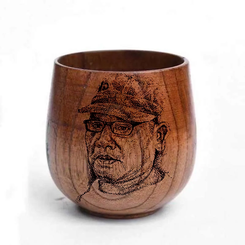 Gelas Kayu Custom Lukis Ukir Hitam