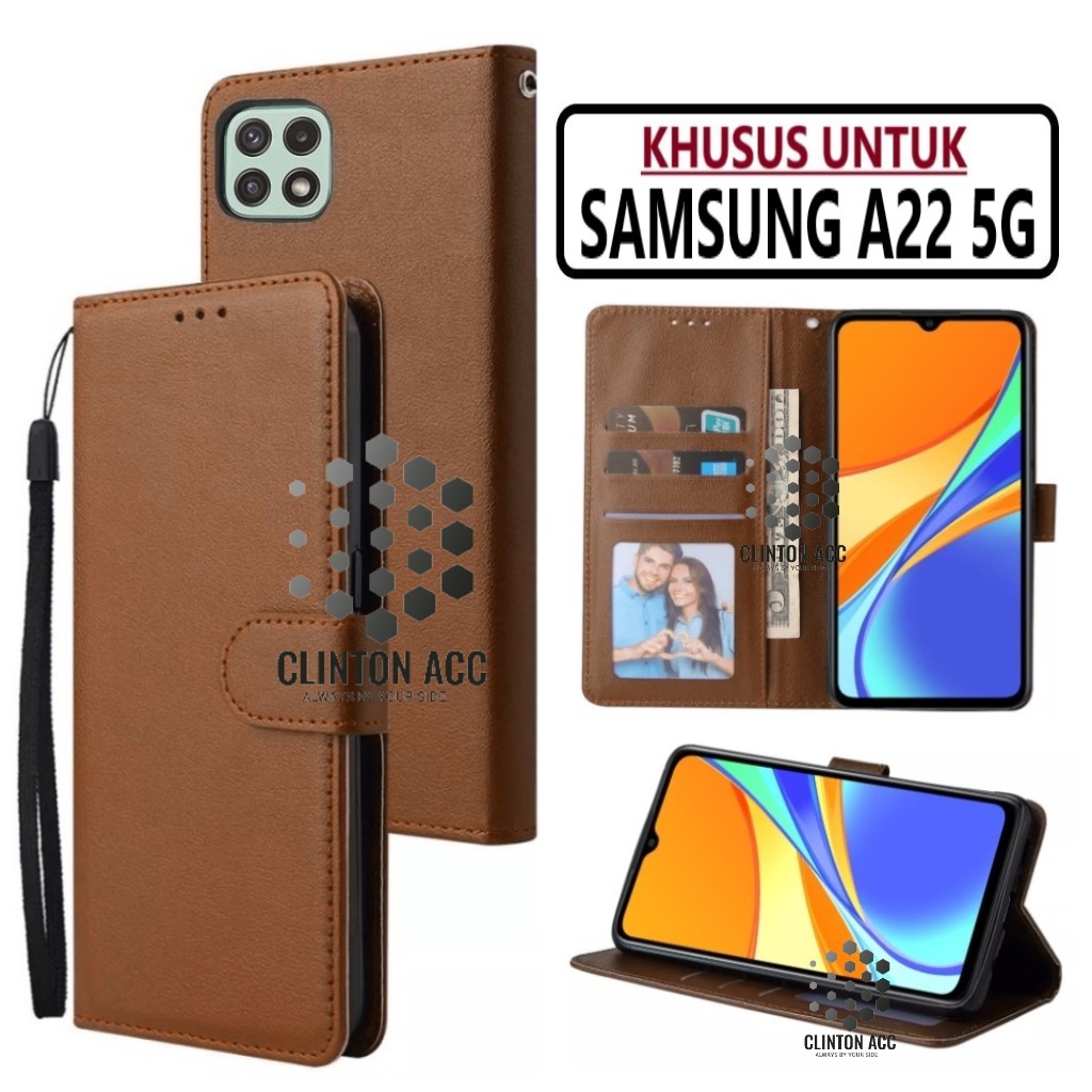 CASE SAMSUNG A22 5G FLIP WALLET LEATHER DOMPET KULIT SOFTCASE PREMIUM FLIP COVER SARUNG BUKA TUTUP F