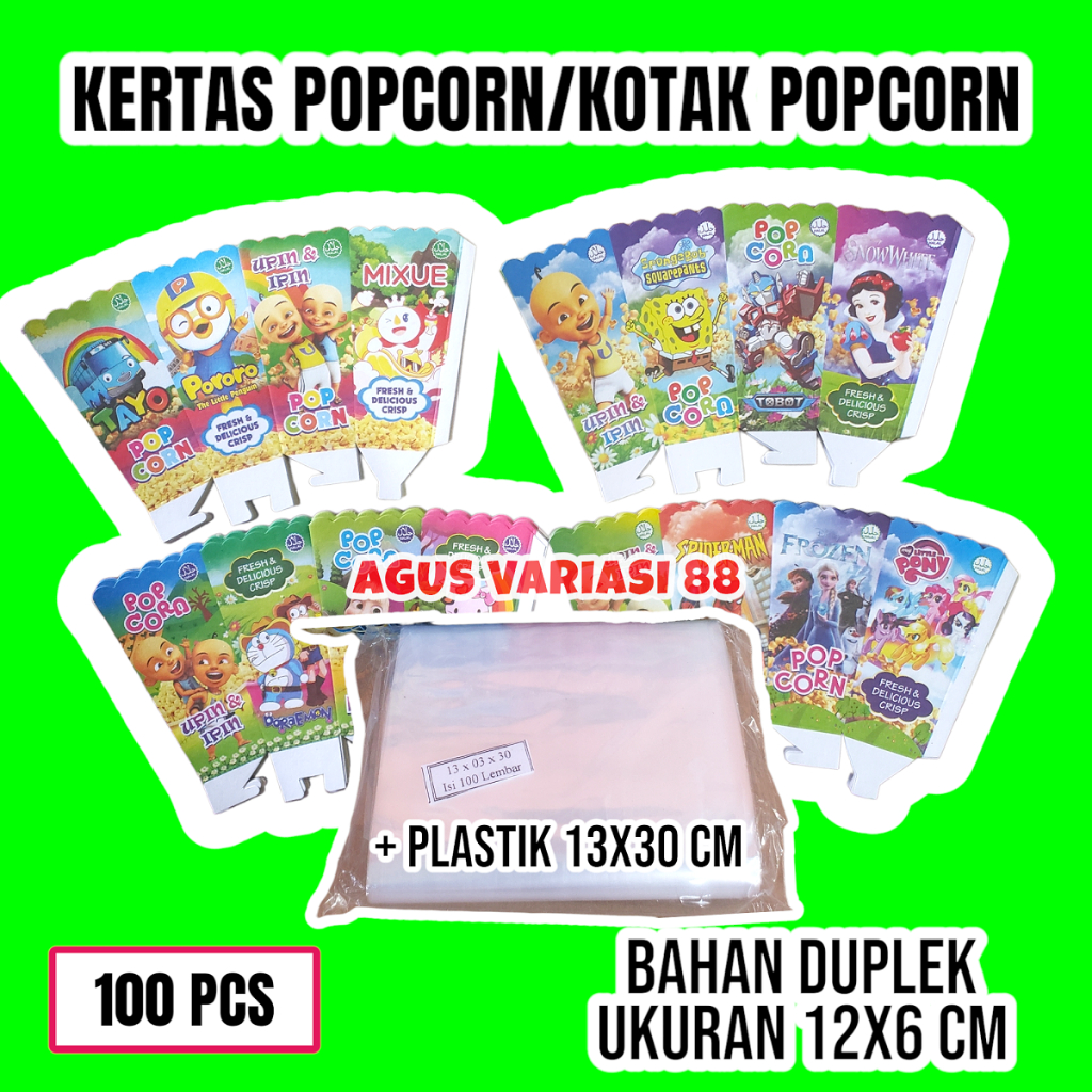 

WADAH POPCORN 12x6 cm/ PAKET HEMAT KERTAS POPCORN 12x6 cm DAN PLASTIK POPCORN/TERLARIS/TERMURAH