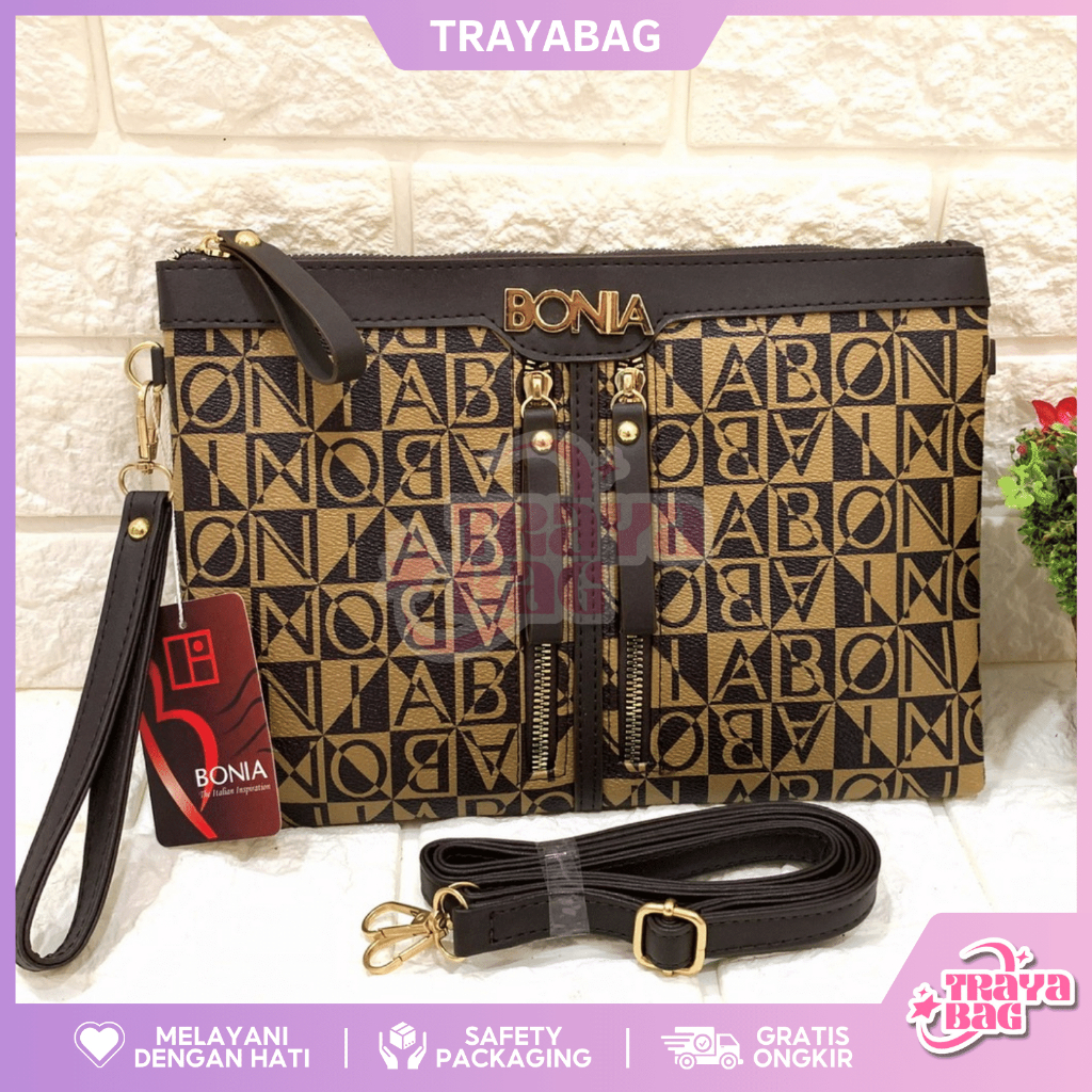 Clutch BONIA DOUBLE ZIPPER ( Kualitas Super ) Premium import tas batam selempang wanita