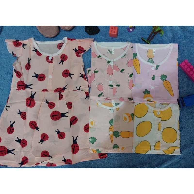 dress rayon import untuk balita 0-3T bahan rayon impor adem motif bunga dan buah