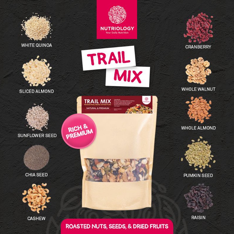 

HOT Product Trail Mix Nutriology 5 gr Roasted Nut Seed Dried Fruit Cemilan Enak Diet Sehat Praktis murah Bergizi Premium Alami gas