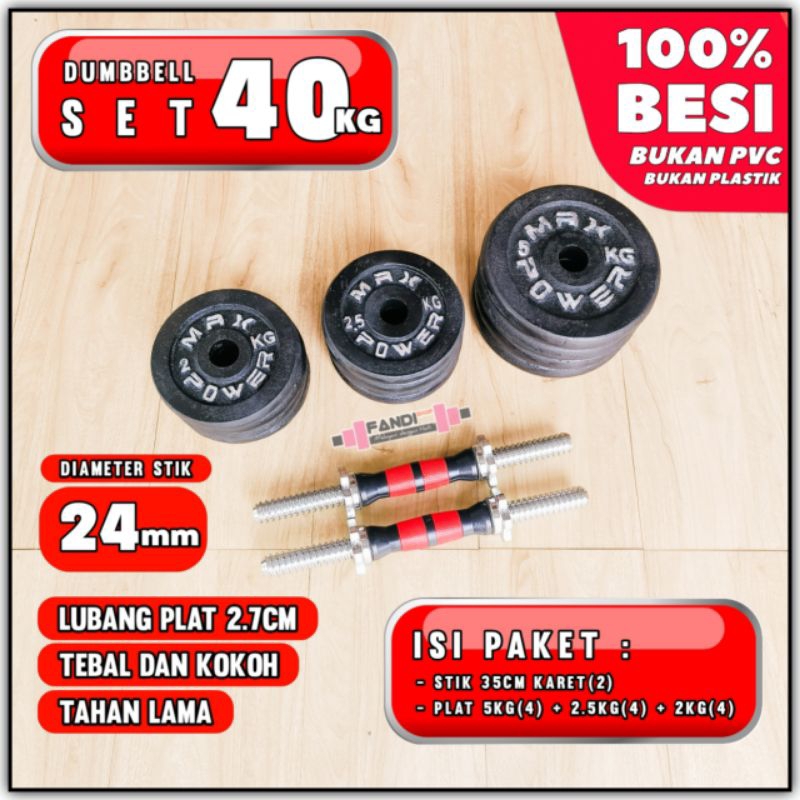 Barbel 40kg Dumbbell Set 40kg Dumbell Dumble Dumbel Dambel 40kg