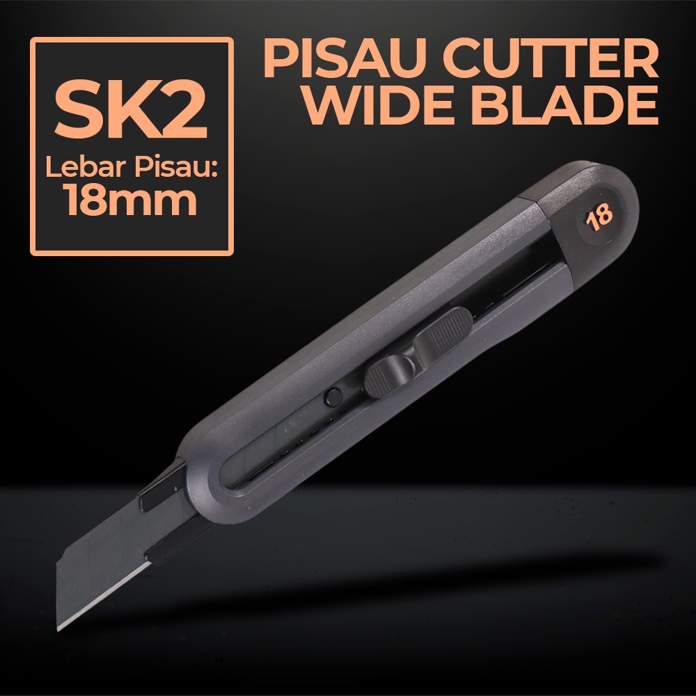 

Pisau Cutter Ketter Kutter Auto Lock Snap Off Wide Elegan Blade SK2 18mm