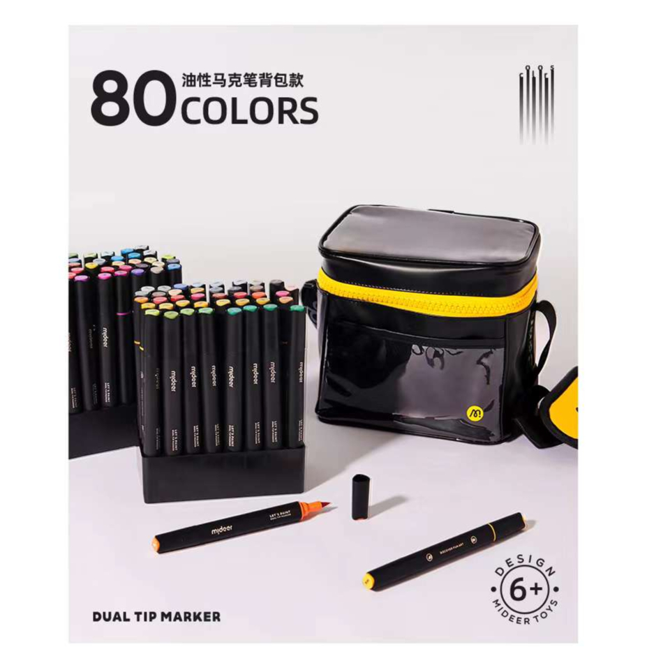 

Mideer Mainan Edukasi Anak Paket Spidol Warna Dengan Tas Dual Tip Oily Marker 80 with bag