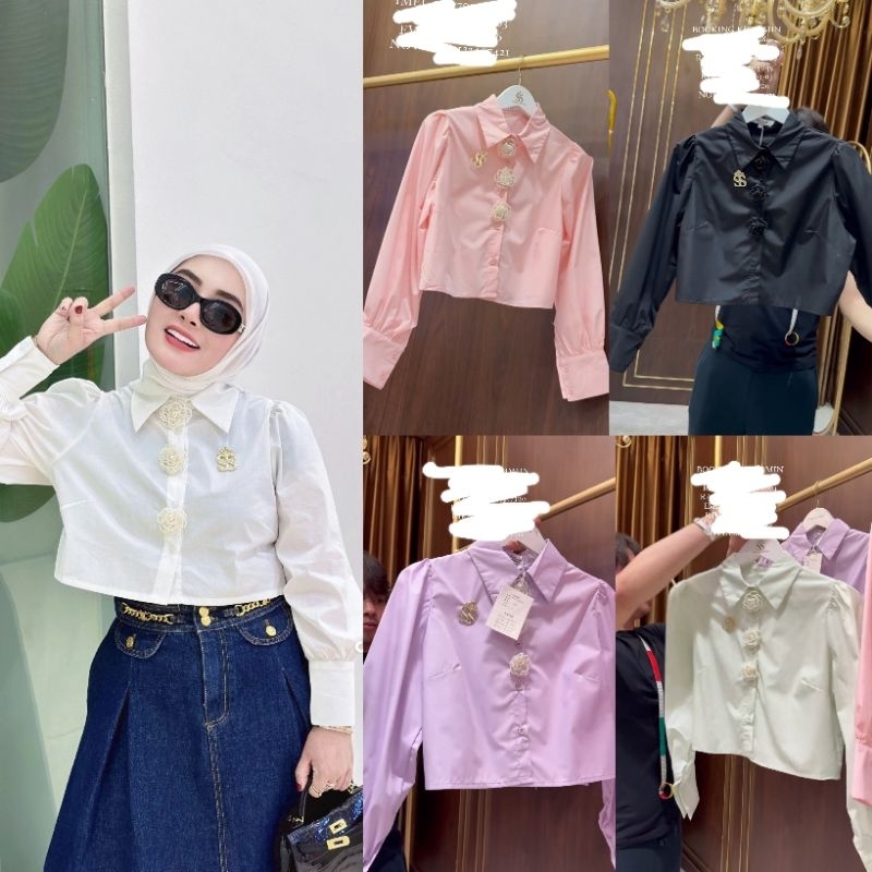 (BISA COD) 100% ORI TUNIK CROP KANCING BUNGA BY SHELLASAUKIA