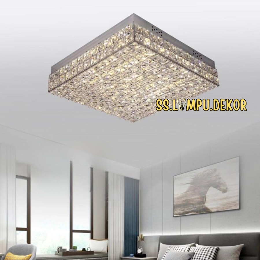 Lampu Hias Plafon Kristal Kotak LED minimalis mewah besar