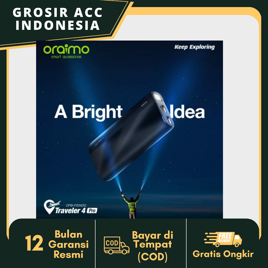 Oraimo Powerbank 20000Mah 20W Fast Charging Dual Usb Output P-204DQ-Dark Grey