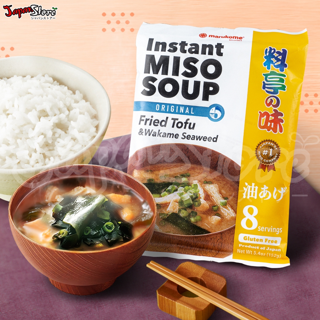 

Marukome Instant Miso Soup : Fried Tofu Abura Age & Seaweed [8 Porsi]