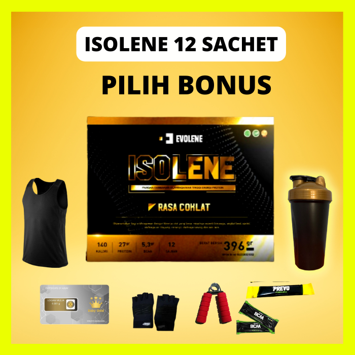 ISOLENE 1 BOX ISI 12 SACHET ISOLATE BPOM HALAL WHEY PROTEIN EVOLENE EVOLEN EVOLINE ISOLEN ISOLINE