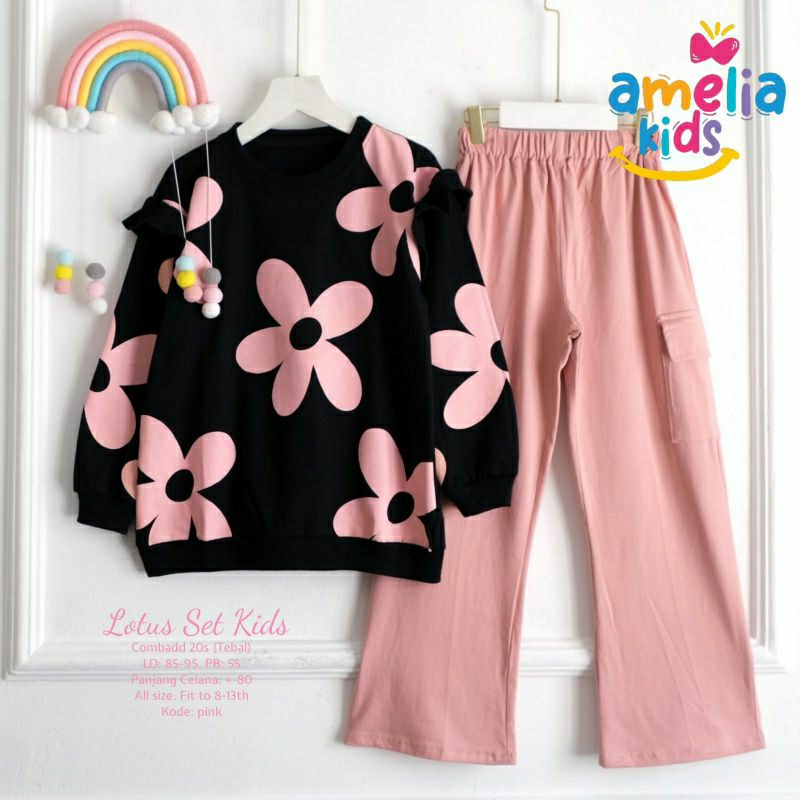 lotus set kids /setelan anak kaos dan celana linen produk amelia kids
