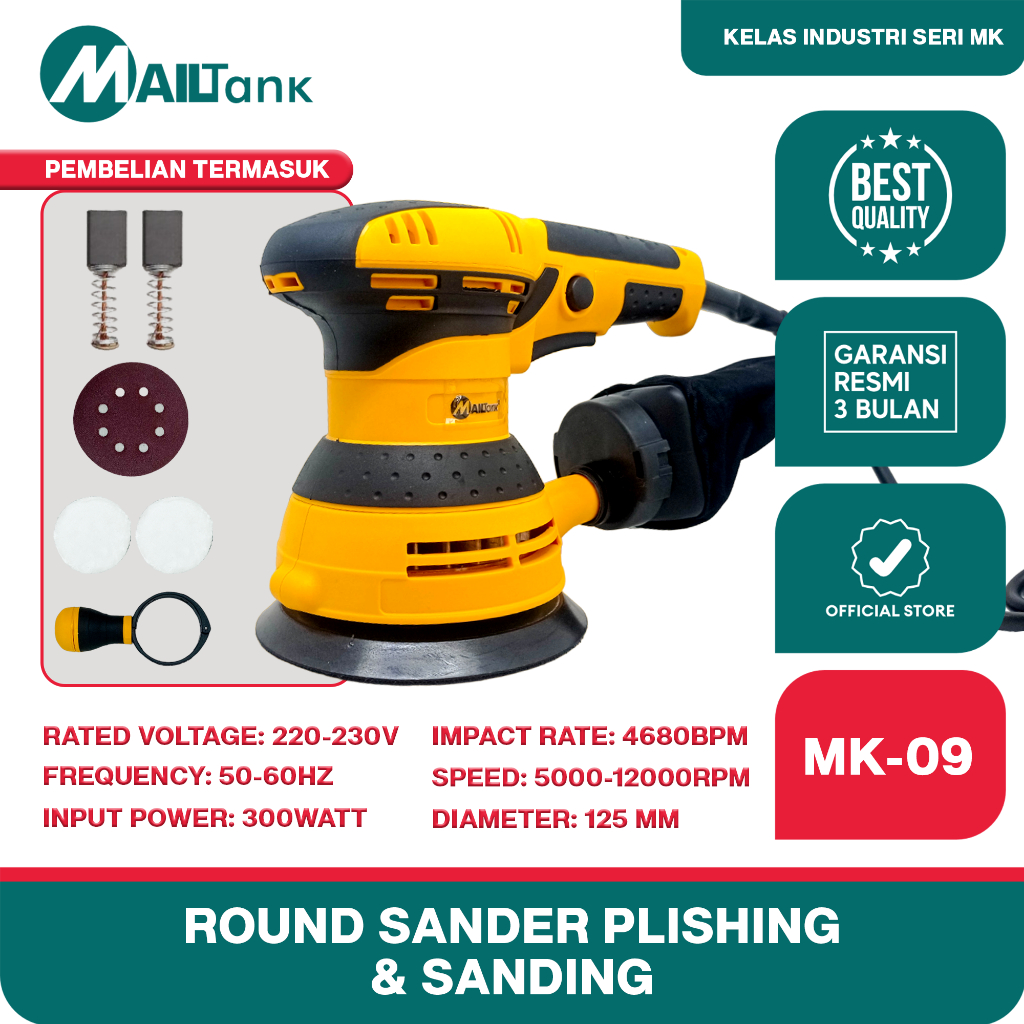 Mailtank MK09 Round Sander Polishing sanding Orbital Sander Mesin Amplas Kayu 125 Mm 300 W Premium Q