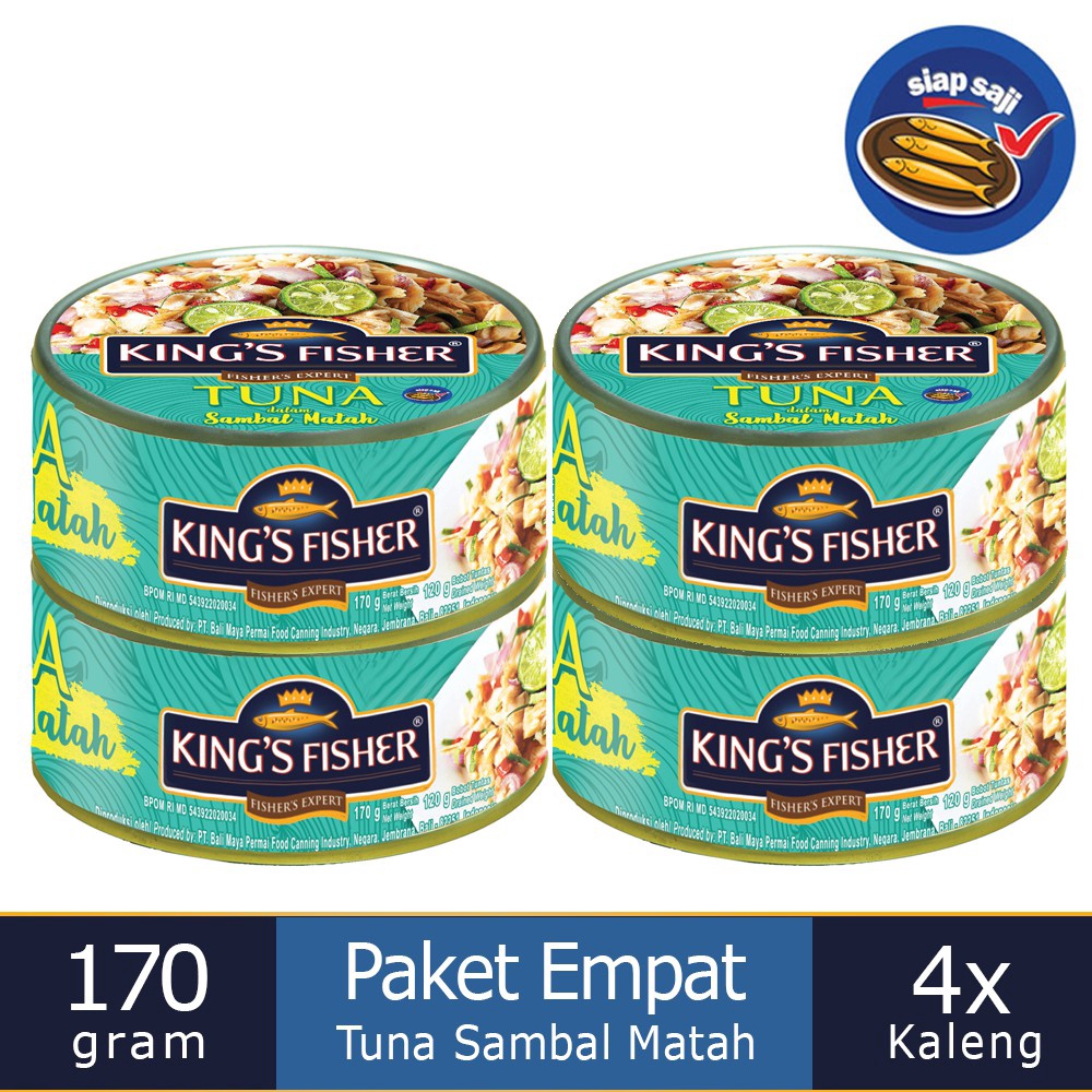 

COD Paket 4 Pcs Kings Fisher Tuna Sambal Matah Daging Tuna Makanan Kaleng 17 g serbuuu