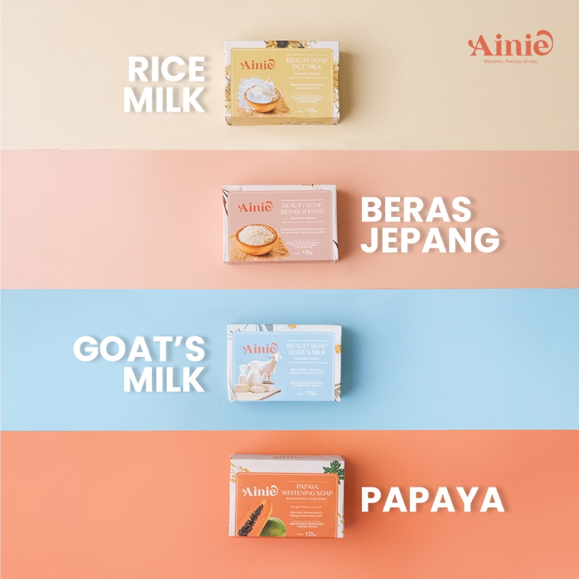 AINIE Beauty Soap 135g - Sabun Susu Kambing | Beras Jepang | Rice Milk | Papaya Whitening Soap