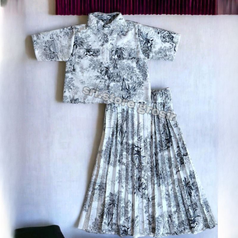 Setelan oneset plisket rok anak perempuan Oneset fuji anak perempuan usia 2-9tahun stelan anak perem