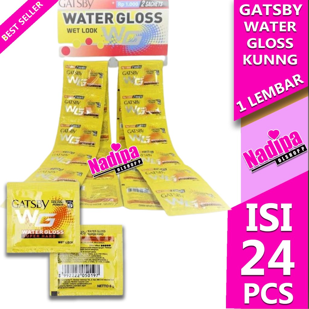 MINYAK RAMBUT GATSBY WG kuning WATER GLOSS 1 LEMBAR ISI 24 PCS NADIPA OLSHOPP