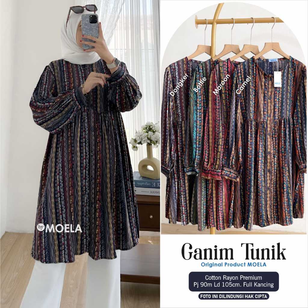 Blesa Ganim Tunik By Moela Berlabel / Baju Atasan Wanita Kekinian Korean Style Jumbo Cotton Rayon Pr