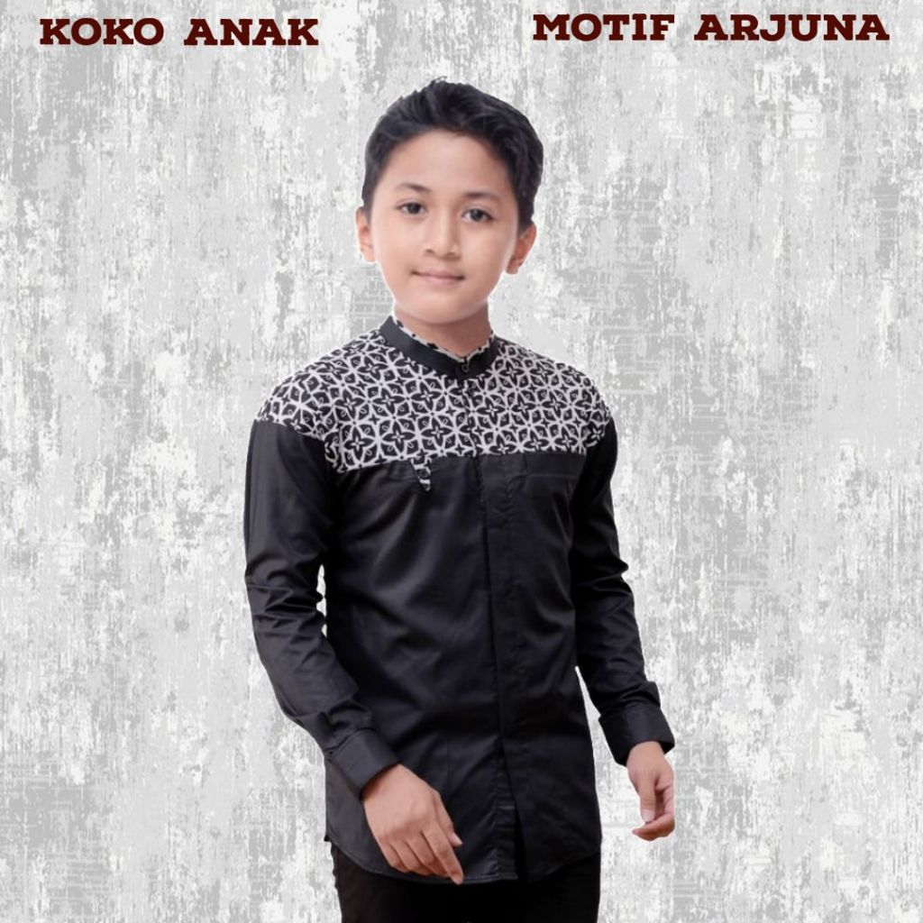 Baju Koko Anak Laki Laki Lengan Panjang Kombinasi Batik Baju Koko Anak umur 4-15 Tahun
