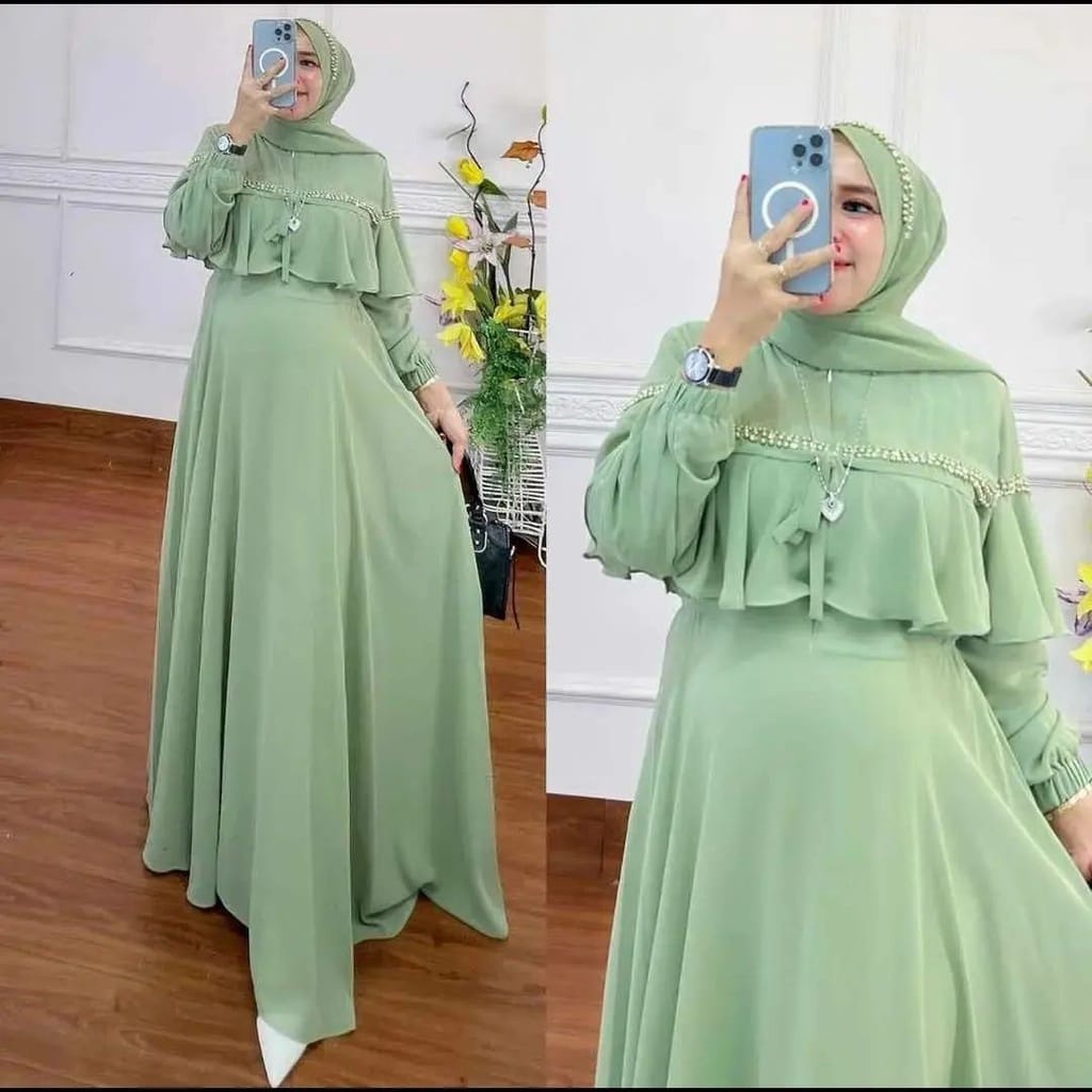 Bellya Dres Gamis / Formal Hijau Mint Sage Jumbo Premium Original Branded Mewah Kekinian 2024 LD 110
