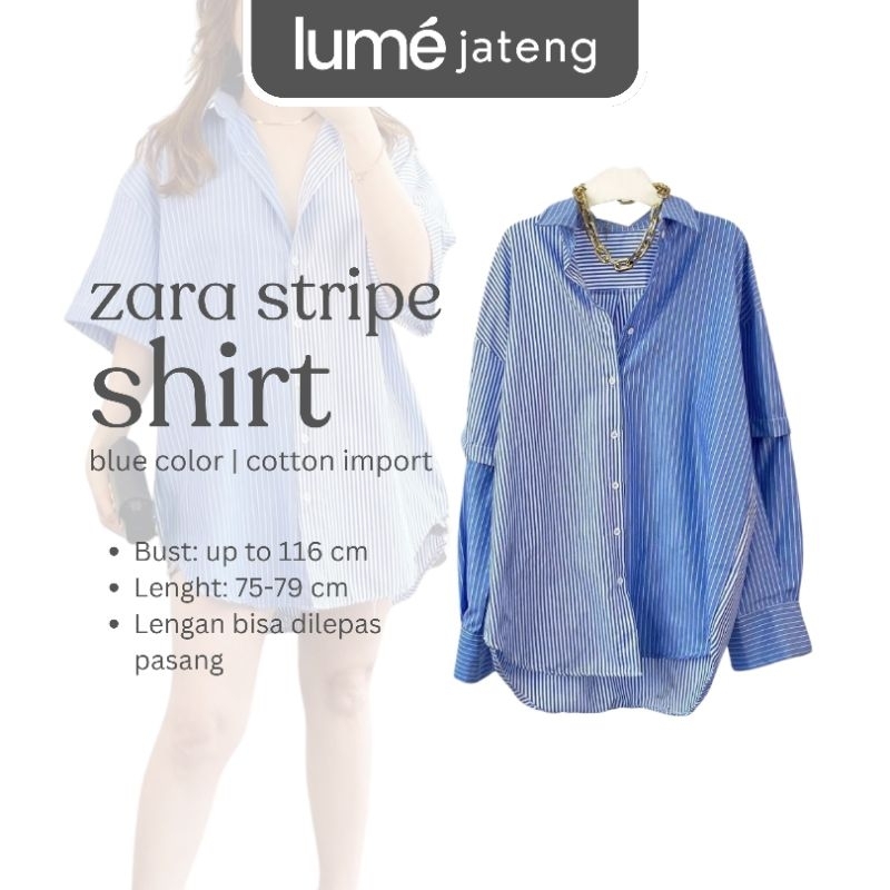 Atasan Kemeja 2in1 Garis Lengan Panjang Pendek Cewek Perempuan Casual Kuliah Kerja Korea Korean Stri