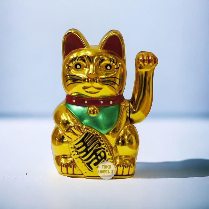 Patung Kucing Hoki Lucky Cat 10cm Besar Yuan Bao Qian Uang Emas Maneki Neko Berkualitas Terbaik Bate