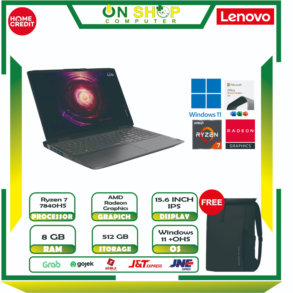 LENOVO LOQ Gaming 15APH8 AMD Ryzen 7 7840HS RAM 8GB SSD 512GB 3050 Windows 11 OHS