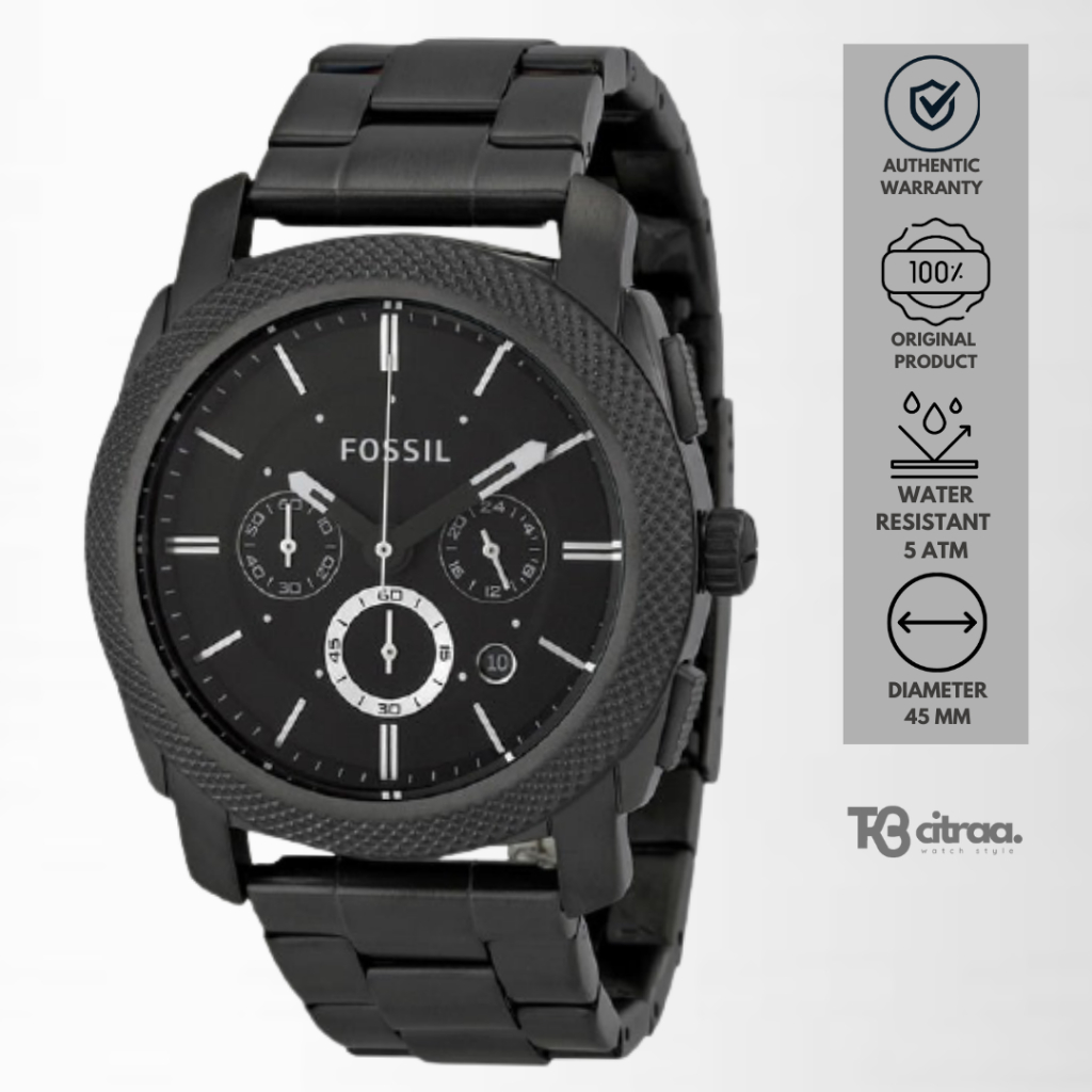 jam tangan pria Fossil Machine Chronograph hitam Smoke Stainless Steel water resistant black luxury watch mewah casual original FS4662