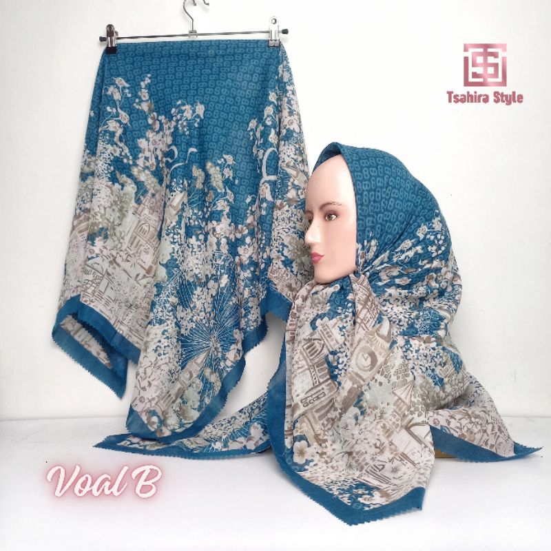 Tsahira - Segiempat Voal Motif Terbaru Series Biru Navy Dongker Tosca