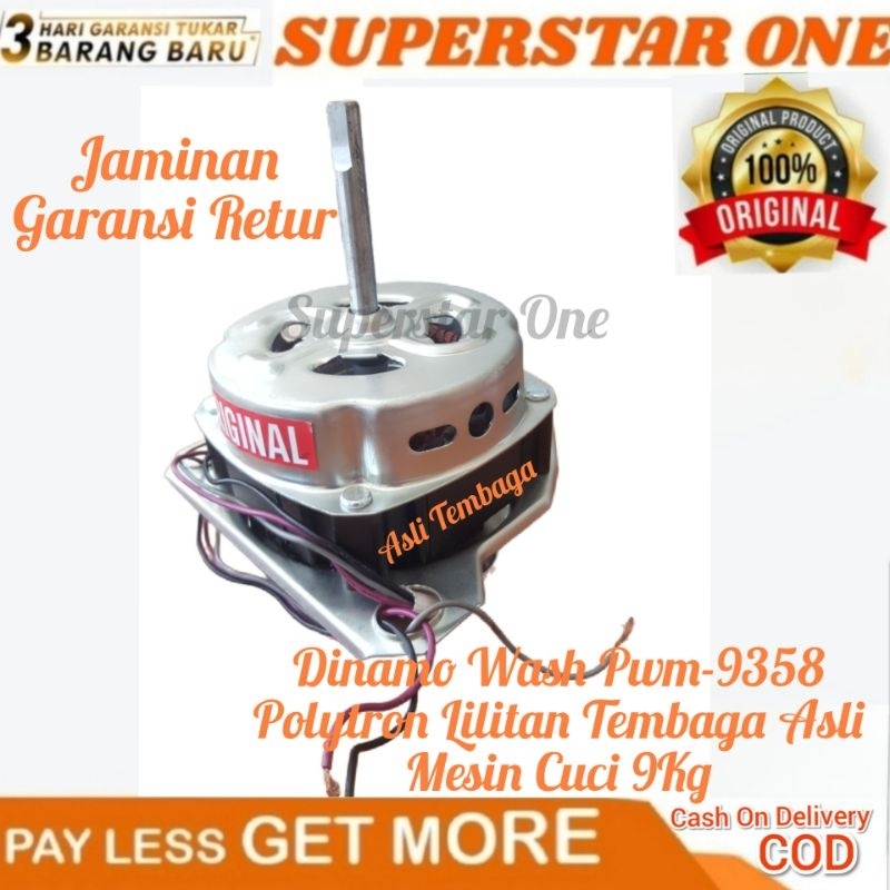 Dinamo Wash Pwm-9358 POLYTRON Lilitan Tembaga Asli Mesin Cuci 9Kg