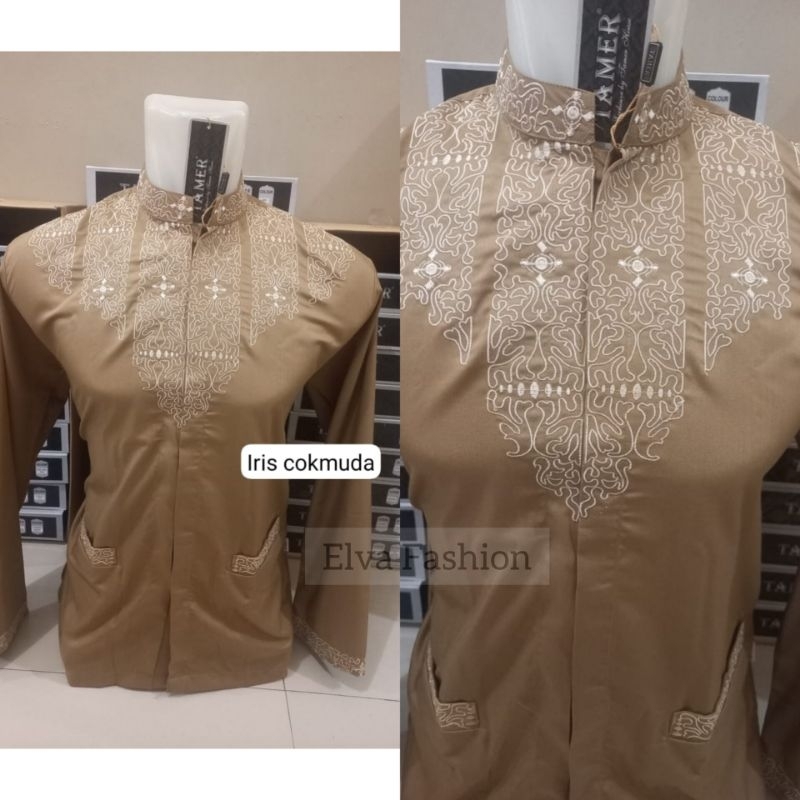 Baju Koko Takwa Pria Lengan Panjang Tamer Bordir Katun Premium Iris