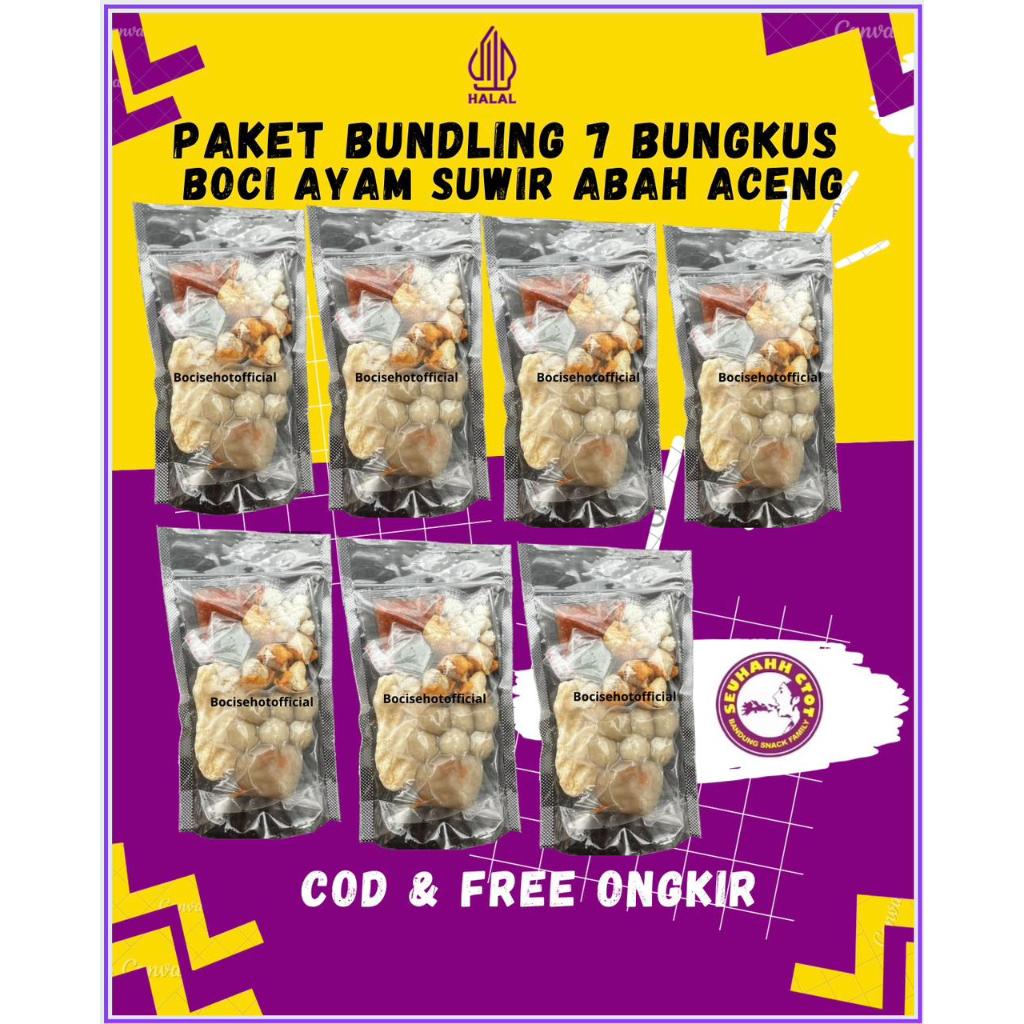 

Paket 7 Bungkus Boci Ayam Suwir Pedas Sehot Abah Aceng