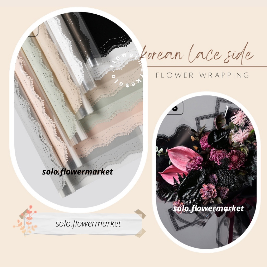 KOREAN LACE SIDE FLOWER WRAPPING CELLOPHANE MOTIF KOTAK GRID KERTAS KADO KOTAK KECIL FLORAL WRAPPING