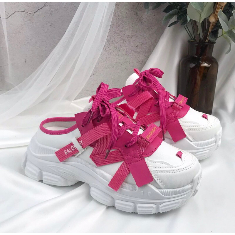 BB2 sepatu sneakers cewek wedges slop slip on hak tinggi 6cm putih hitam pink wanita nyaman kasual k