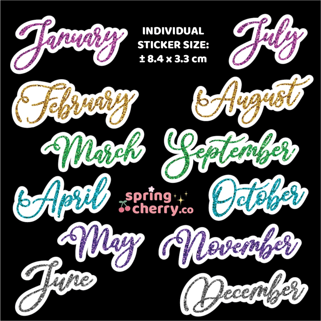 

Holographic Month Name Stickers Set [SPRINGCHERRY] | BIG title month names nama bulan planner journal jurnal judul glittery glitter hologram shiny blink halaman buku notebook bujo lucu gemerlap terang diecut stickers stiker spring cherry waterproof