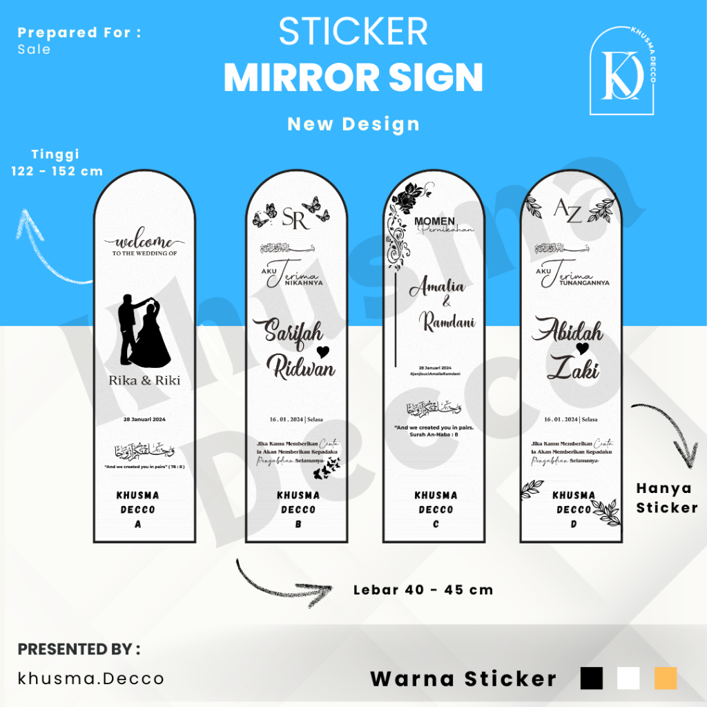 Premium Limited Edition Sticker Mirror Sign Lebar 40 cm  // Mirror Wedding //Mirror stiker Engagemen