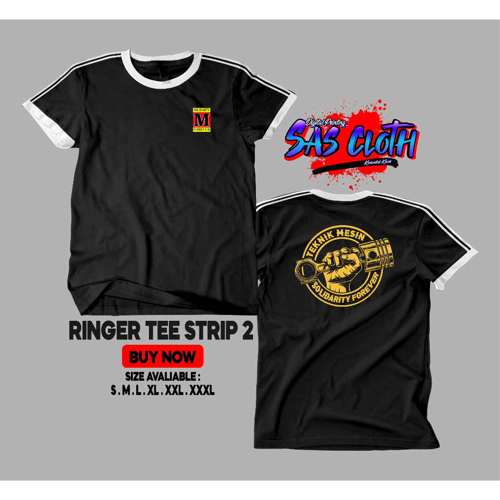 Baju T-shirt Kaos Distor Pria TEKNIK MESIN SOLIDARITY FOREVER LOGO PISTON / kaos KATUN COMBED / kaos