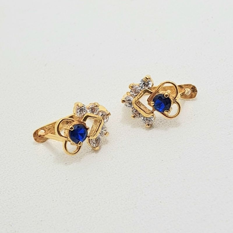 Anting Jepit Emas Muda Love Double Mata Biru Putih 1 Gram