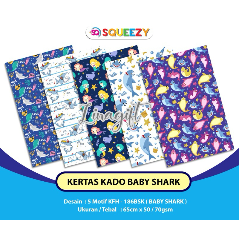 

( 5 Lembar ) ANIMAL SQ - KERTAS KADO DOFF / GIFT WRAPPING PAPER CUTE BABY SHARK / DINO / DINOSAURUS