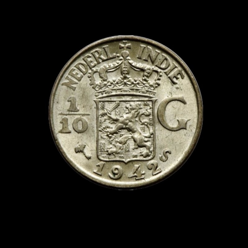 Koin Kuno Perak 1/10 Gulden Netherlands Indie  Tahun 1937-1945 Original Lustre