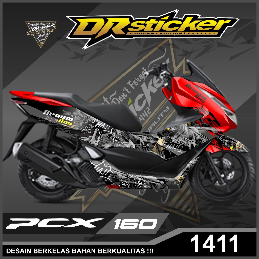 Decal Sticker Pcx 160 Tahun 2020 2021 2022 2023 Full Body Aksesoris - Merah, Laminasi Glossy