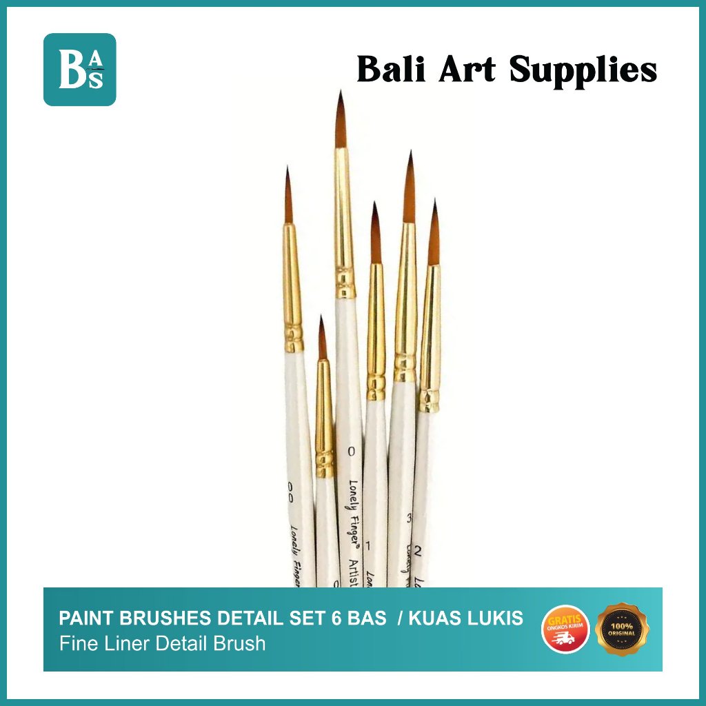 

Bali Art Supplies - Kuas Lukis Detail 1 Set isi 6pcs - Fine Liner Brush