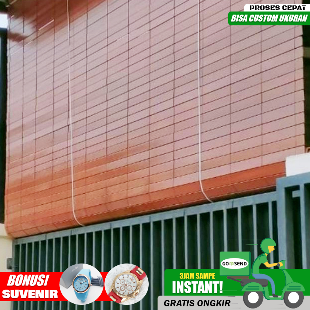 Kerai Gulung Outdoor Tirai Kayu Krei pvc Waterproof Model Sesuai Pesanan Bonus Suvenir