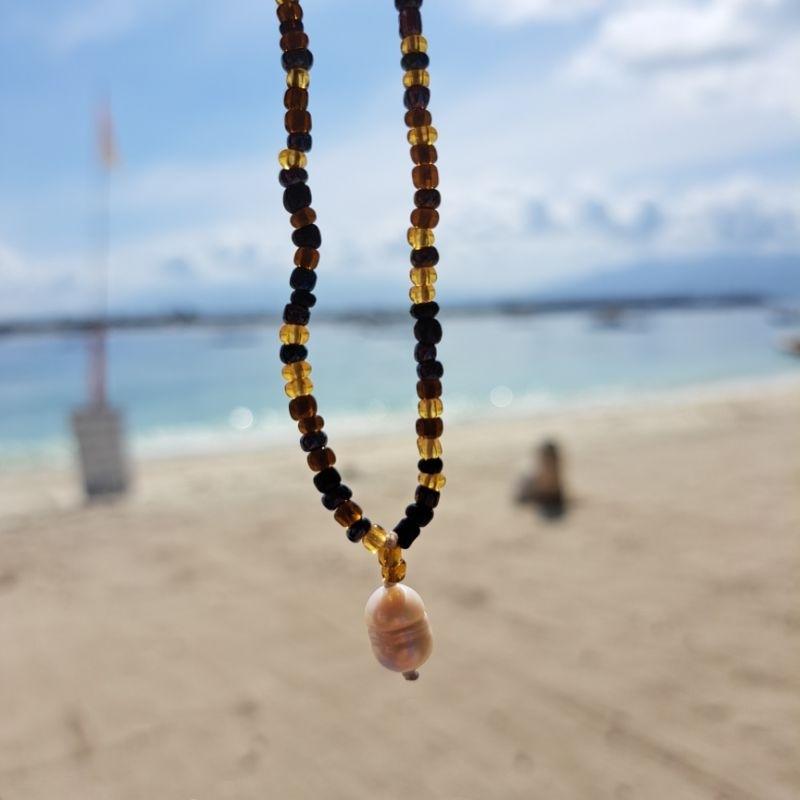 Chocolate Hazelnut Pearl Necklace (Kalung Mutiara) ASLI
