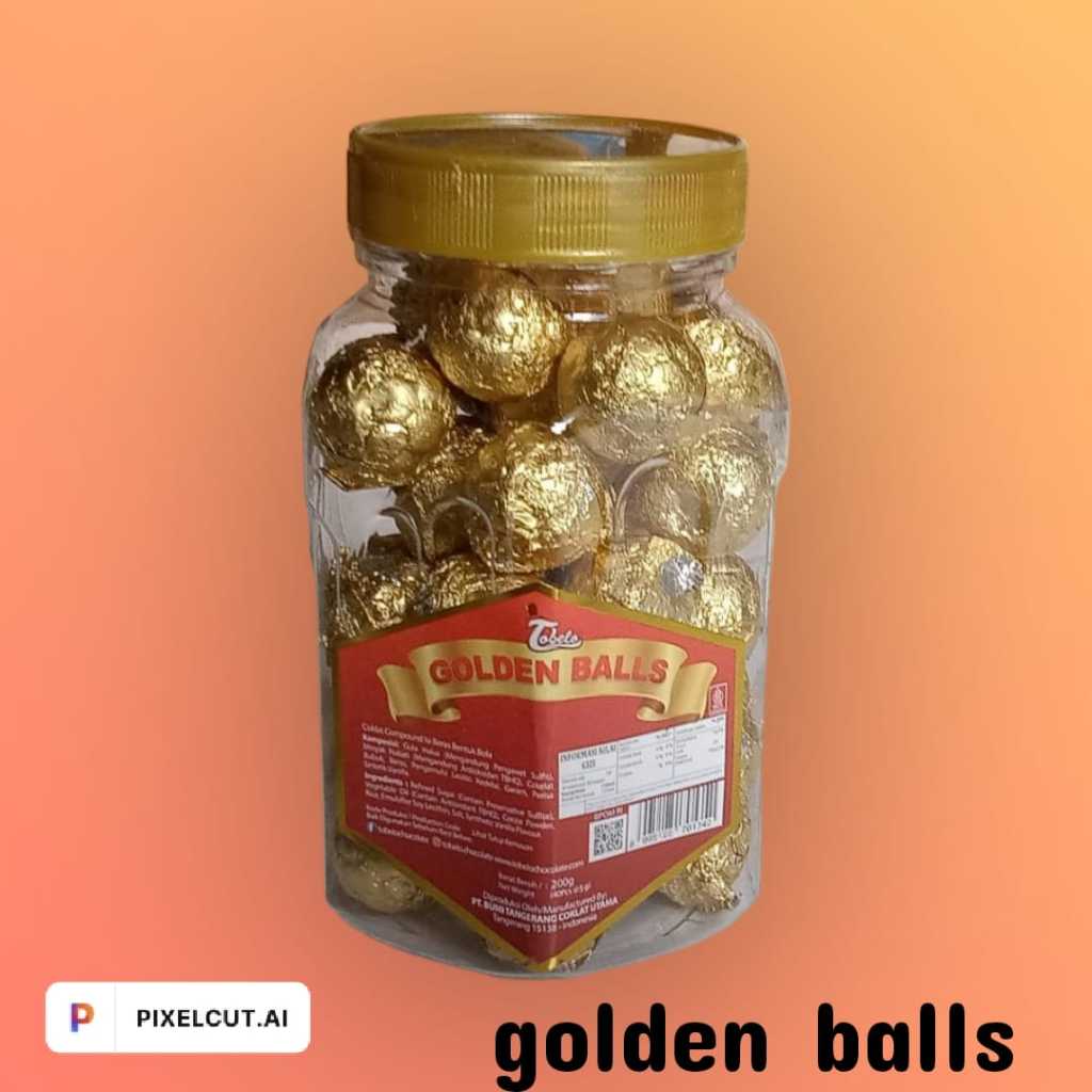 

Coklat Tobelo Golden Balls eceran per toples