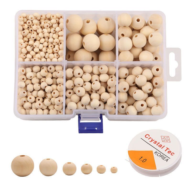 Isi 100pcs Manik Manik Kayu Halus Manik Kayu Bulat Manik Kayu Bulet Natural Bola Kayu