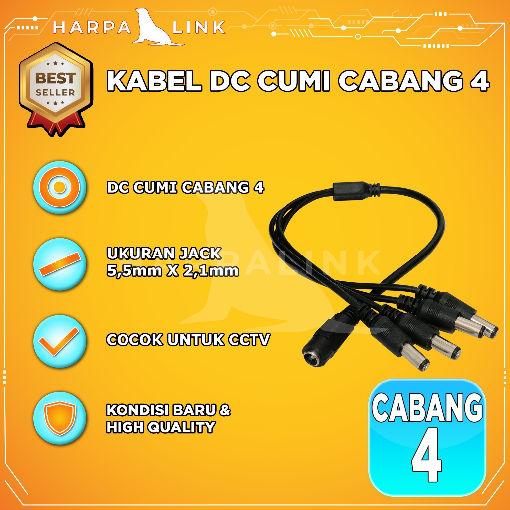 Kabel Power Cabang 4 / Kabel Cumi Cabang 4 DC Cumi Cabang 4 Untuk CCTV Adaptor Kabel Dc 1 In 4 DC Ma