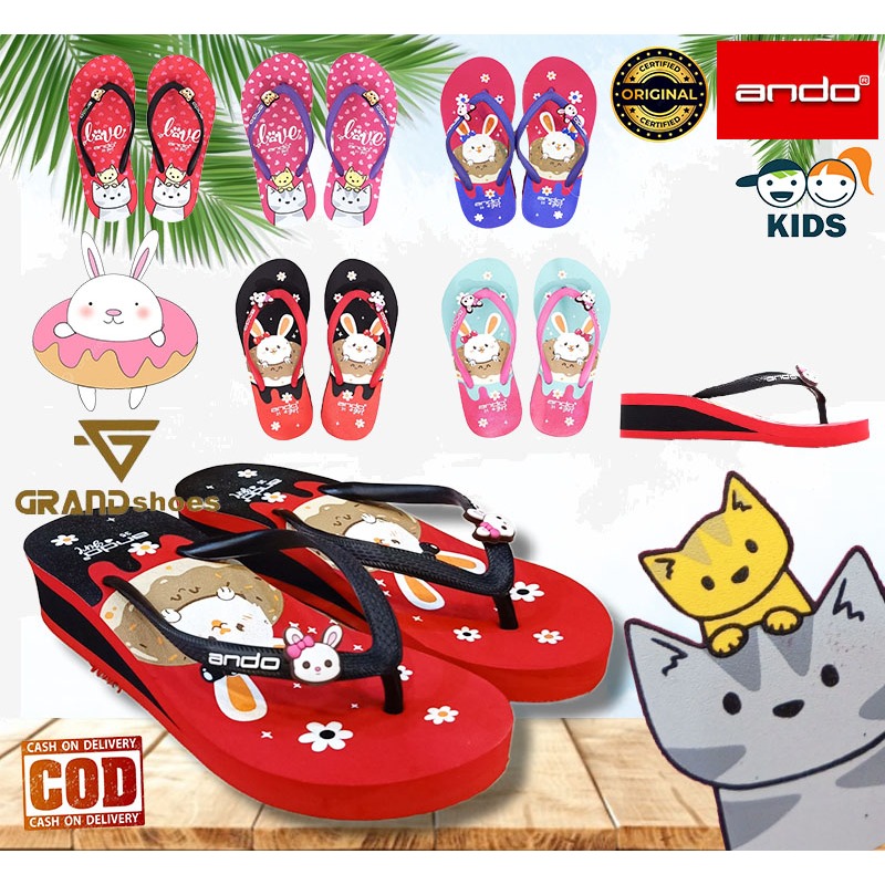 ANDO Sendal Sandal Slip selop Kasual Casual Jepit Wedges Karakter Anak Cewek Perempuan