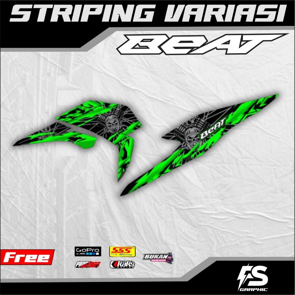 Striping Motor Beat New Esp / Street / Beat Deluxe 2020 2021 motif Tengkorak variasi warna Hijau