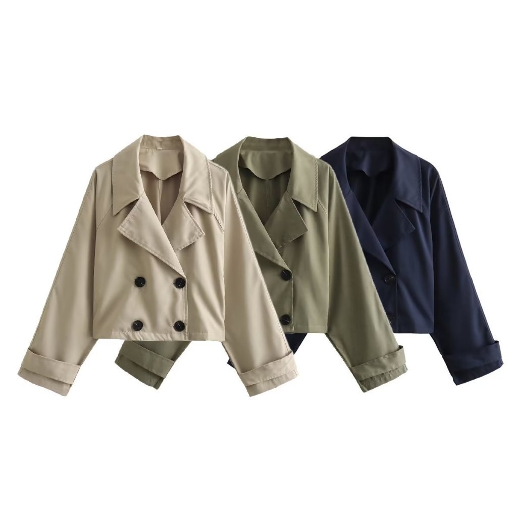 35931 Blazer Wanita Double Breasted Windbreaker Jacket